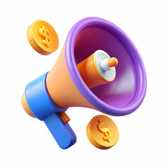 Vector Illustration of a Megaphone Emitting Dollar Signs for Marketing Campaigns � Dynamic Image for Infographics on Advertising Strategies and Revenue Generation