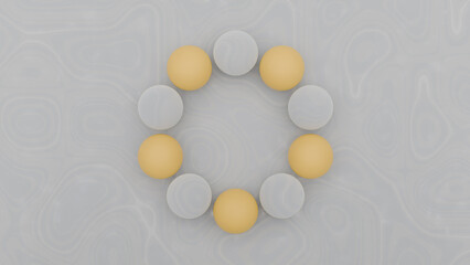 a circle of eggs on a gray surface