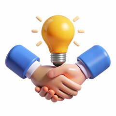 Vector icon of a handshake with a lightbulb symbolizing innovative partnerships. concept as A simple vector illustration of two hands shaking with a lightbulb above them representing collaboration on 