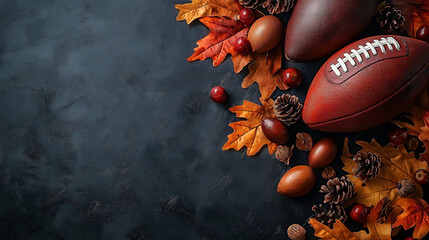 Football and Fall, combining the spirit of fall football games with Thanksgiving traditions, with copy space, Thanksgiving