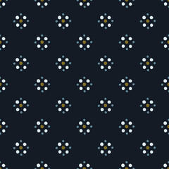 Cute small white flowers pattern doodle shapes motif continuous background. Modern decoration ditsy floral fabric design textile swatch ladies dress, men's shirt all over print block. Seamless vector.