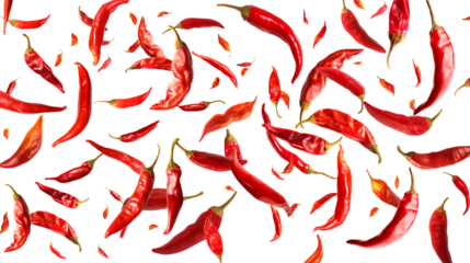 hot red chili peppers isolated on transparent white background, clipping path