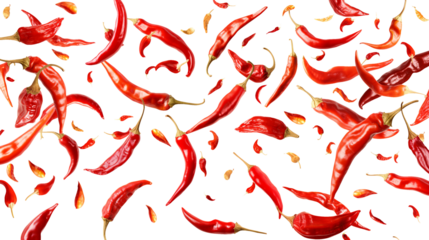 hot red chili peppers isolated on transparent white background, clipping path