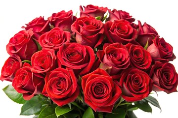 Obraz premium Fresh lush bouquet of red roses isolated on white medium shot