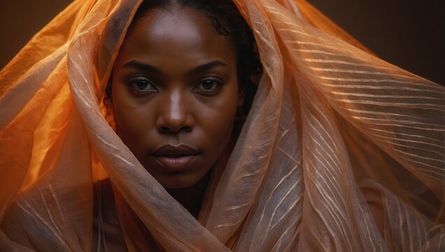 Portrait of African woman with fair skin and short hair, neutral expression