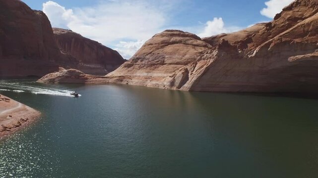 Soaring around beautiful lake Powell near single speed boat