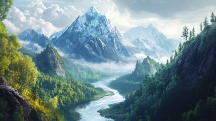 Serene Mountain River Valley