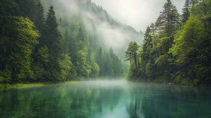 Misty Forest Lake