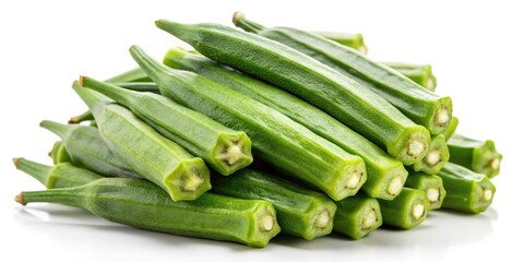 Obraz premium Fresh okra stacked asymmetrically on a white background