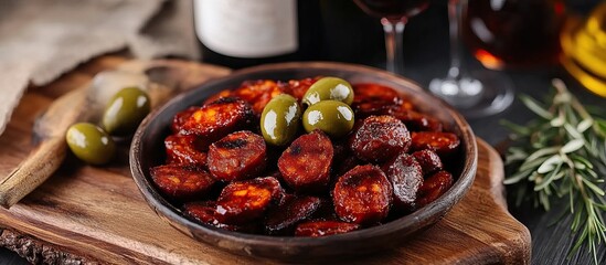 Spanish Chorizo with Olives and Wine