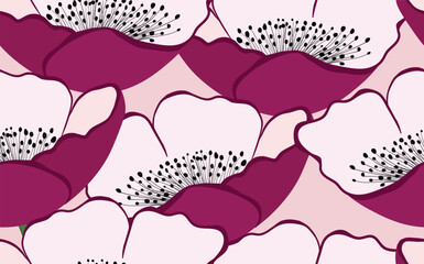 Spring colorful vector illustration with pink roses. Cartoon style. Design for fabric, textile, paper. Holiday print for Easter, Birthday, 8 March. Flowers with leaves