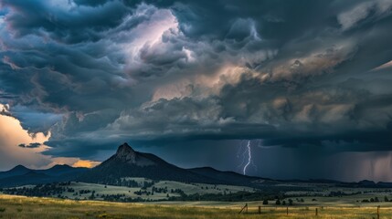 Lightning Strikes Over Mountain Landscape