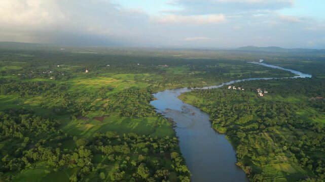 dehrja river in palghar drone moving left to right in maharashtra india