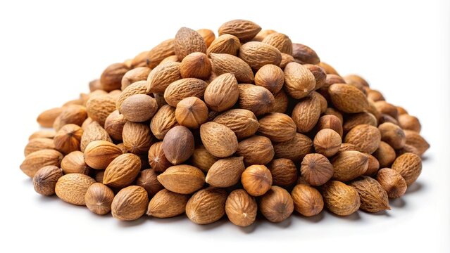 Fresh pile of organic Choti Harad or Terminalia chebula on a white background