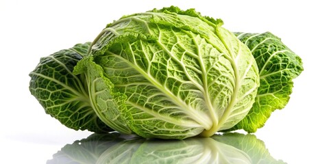 Obraz premium Fresh raw cabbage reflected on white background