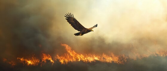 Fototapeta premium Majestic Eagle Soaring Above Wildfire
