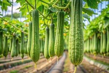 Fresh ridge gourd on horticultural farm