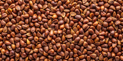 Fototapeta premium Fresh ripe cedar seeds on solid background aerial view