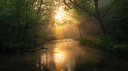 Fototapeta premium Sunrise Over a Misty River