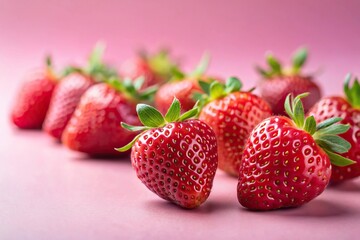 Fresh ripe strawberries on pink background with forced perspective