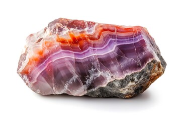 A cross section of the agate stone isolated on white background. Translucent slice of natural stone agate.