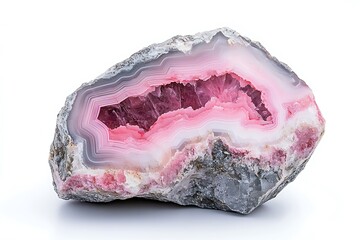 Fototapeta premium A cross section of the agate stone isolated on white background. Translucent slice of natural stone agate.