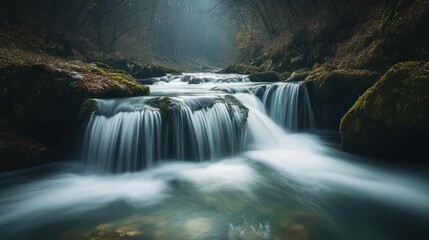 Fototapeta premium Serene Waterfall in a Tranquil Forest