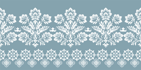 floral pattern vintage ethnic modern embroidery texture boho design vector illustration hand drawn pink flower motif branches leaves wallpaper seamless background border.