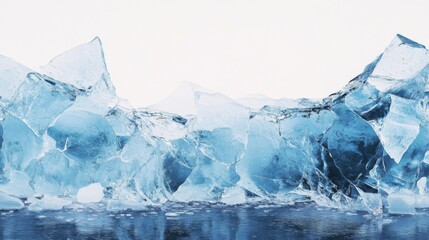Obraz premium Sharp, jagged shards of blue ice against a white background.