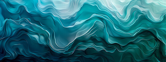 Obraz premium An abstract wave pattern in shades of teal and white, creating a soothing oceanic feel with flowing lines and gradients.