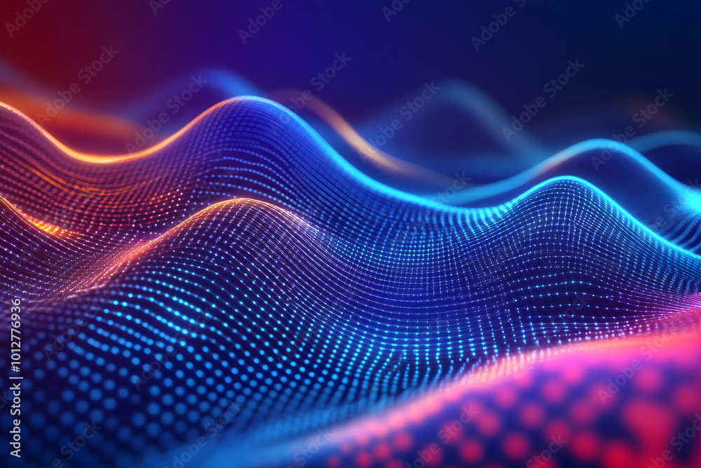 Poster big data abstract visualization: business charts analytics. 3d sound waves. digital surface with flo