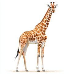 Obraz premium Giraffe standing tall, white isolated background.
