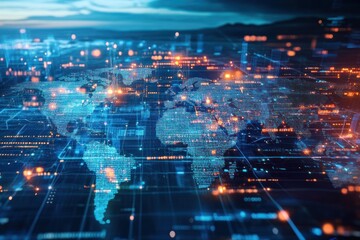 Obraz premium Digital World Map with Connecting Lines and Data