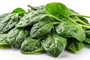 Obraz premium Fresh wet spinach leaves in forced perspective