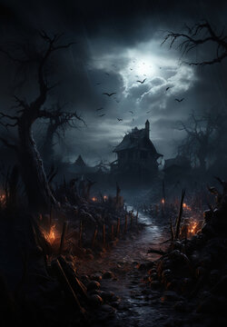 Spooky Haunted House Under a Eerie Moonlit Night