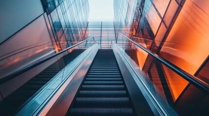 Obraz premium Modern Escalator in a Glass Building