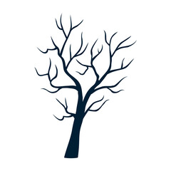 Halloween black tree silhouette isolated on white background.
