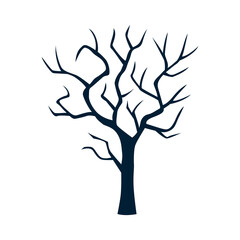 Halloween black tree silhouette isolated on white background.