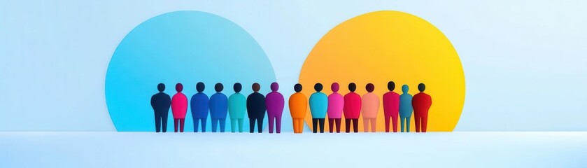 Crowd figure flat design front view, concert theme, 3D render, colored pastel