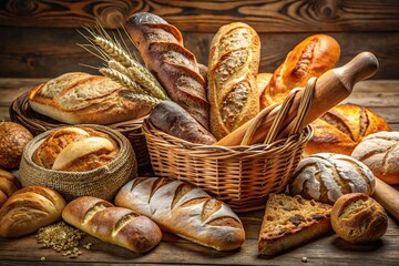 Freshly baked assortment of bread and baguettes on display