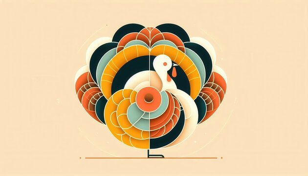 A vibrant and artistic turkey illustration, perfect for Thanksgiving promotions, culinary events, or autumn-themed designs.