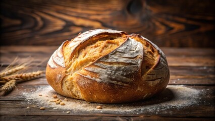 Freshly baked rustic bread loaf with golden crust and flour dusted surface - Powered by Adobe