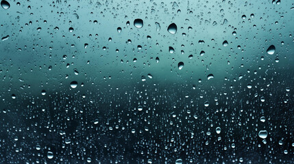 Raindrops cling to the window glass.