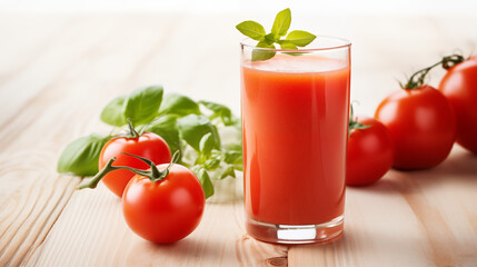 Tomato juice in a tall clear glass.