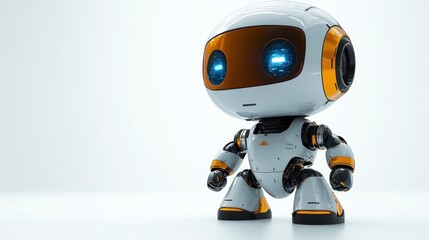 A cute, futuristic robot with glowing eyes and a sleek design.