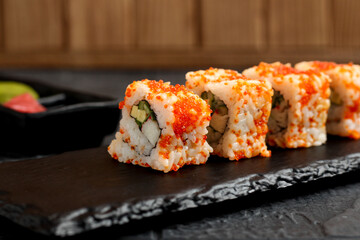 Uramaki sushi. Perfect for recipe, article, catalogue, or any commercial purposes.