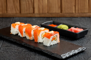 Uramaki sushi. Perfect for recipe, article, catalogue, or any commercial purposes.