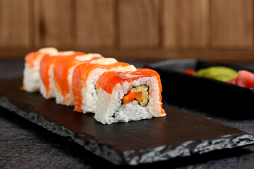 Uramaki sushi. Perfect for recipe, article, catalogue, or any commercial purposes.