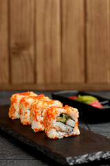 Uramaki sushi. Perfect for recipe, article, catalogue, or any commercial purposes.