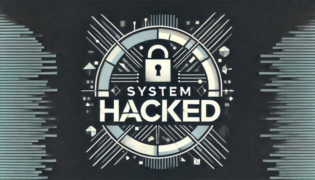 A striking graphic depicting a "System Hacked" warning, perfect for cybersecurity themes, tech presentations, and digital safety campaigns.